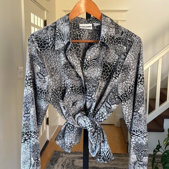 ALFRED DUNNER Grey Leopard Print Blouse 14 - Picture 1 of 12